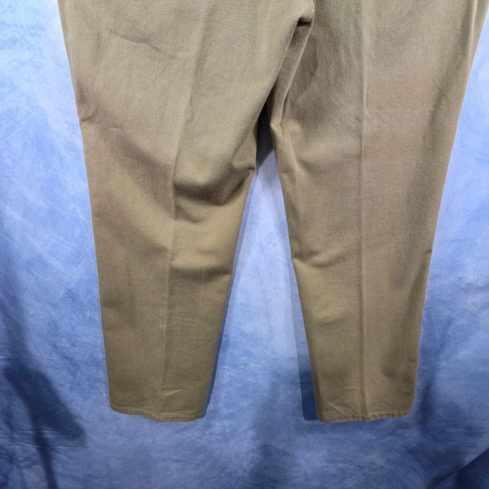 Orvis Mens Khaki Cotton Twill Pants Leather Trim Sporting Traditions Size 36x29